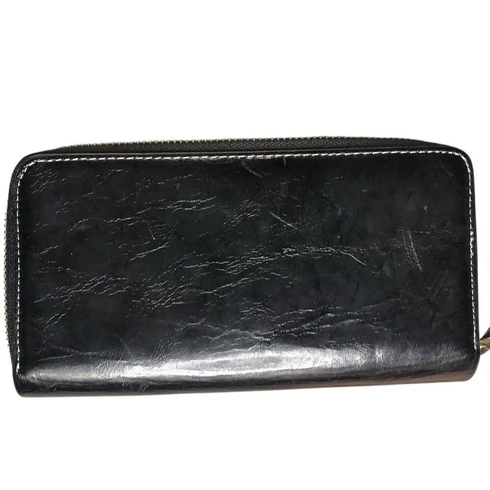 Jessica‎ Moore Unisex Black Leather Zip-Around Wallet